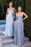 Ladivine CD414 Pleated Luminescent Chiffon A-Line Strapless Dress