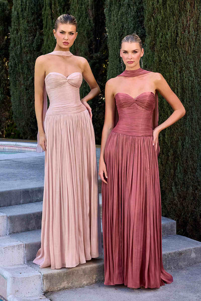 Ladivine CD414 Pleated Luminescent Chiffon A-Line Strapless Dress
