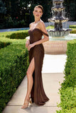 Ladivine CD417 Off Shoulder Pleated Luminescent Chiffon Fitted Gown
