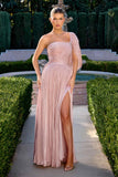 Ladivine CD418 One Shoulder A-Line Pleated Luminescent Chiffon Gown