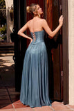 Ladivine CD419 Strapless Soft Shimmer Pleated Fabric Formal Gown