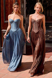 Ladivine CD419 Strapless Soft Shimmer Pleated Fabric Formal Gown