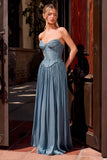 Ladivine CD419 Strapless Soft Shimmer Pleated Fabric Formal Gown