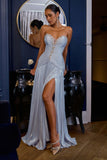 Ladivine CD421 Strapless Drop Waist A-Line Formal Dress with Crystal Detail