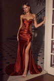 Ladivine CD634 Strapless Satin Fitted Gown with Embellished Sides