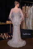 Ladivine CD637 Fitted Metallic Lace Dress with Cape