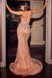 Ladivine CD639 Strapless Beaded Mermaid Gown with Lace Up Back