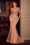 Ladivine CD639 Strapless Beaded Mermaid Gown with Lace Up Back