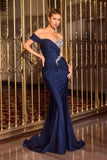 Ladivine CD667 Classic Hollywood Off Shoulder Fitted Stretch Satin Gown