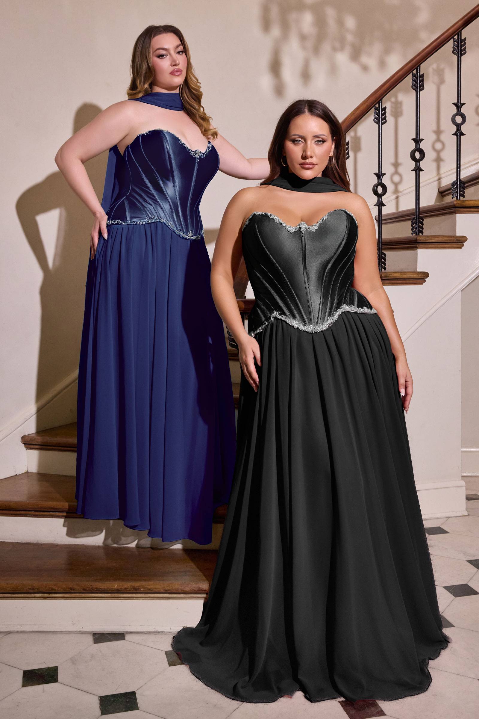 Ladivine CD668C Sculpted Satin Corset Bodice A-Line Plus Size Ball Gown
