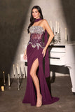 Ladivine CD669 Captivating Fitted Chiffon Gown with Leg Slit