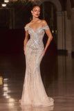 Ladivine CD674 Sculpted Silhouette Sparkling Sequin Soft Tulle Fitted Gown