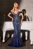 Ladivine CD674 Sculpted Silhouette Sparkling Sequin Soft Tulle Fitted Gown
