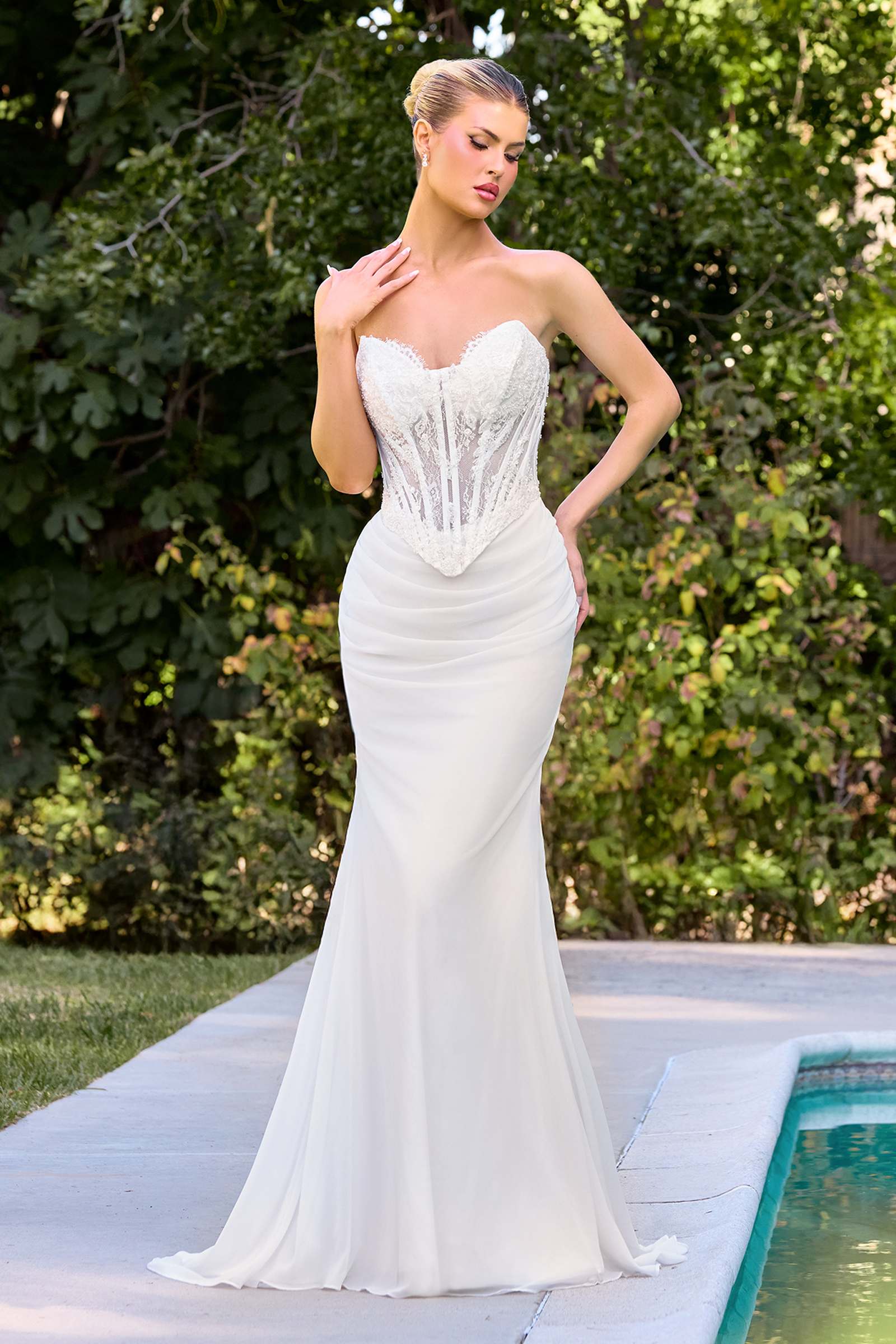 Ladivine CD683W Modern Strapless Fitted Bridal Gown