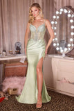 Ladivine CD686 Captivating Fitted Beaded Bodice Sating Skirt Evening Gown