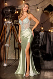 Ladivine CD686 Captivating Fitted Beaded Bodice Sating Skirt Evening Gown