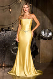 Ladivine CD687 Sleek Satin Fitted Strapless Gown Lace up Corset