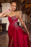 Ladivine CD689 Fitted Asymmetrical Strapless Stretch Satin Gown