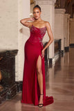 Ladivine CD689 Fitted Asymmetrical Strapless Stretch Satin Gown