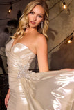 Ladivine CD691 Luxe Draping One Shoulder Liquid Satin Fitted Gown
