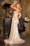 Ladivine CD691 Luxe Draping One Shoulder Liquid Satin Fitted Gown