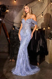 Ladivine CD693 Fitted Off Shoulder Sweetheart Neck Crystal Evening Dress