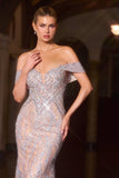 Ladivine CD693 Fitted Off Shoulder Sweetheart Neck Crystal Evening Dress