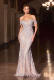 Ladivine CD693 Fitted Off Shoulder Sweetheart Neck Crystal Evening Dress