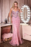 Ladivine CD695 Halter Neck Crystal Sequin Plunging Mermaid Dress