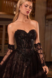 Ladivine CC717 Strapless A-Line Gown Lace Applique Tulle Skirt