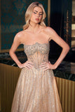Ladivine CD724 Glitter A-Line Gown Strapless Sweetheart Crystal Beaded