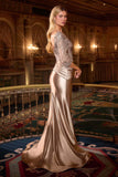 Ladivine CD731 Fitted Embroidered Bodice Stretch Satin Evening Gown