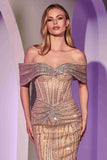 Ladivine CD785 Dress Strapless Crystal Embellished Fitted Gown - GOLD