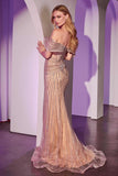 Ladivine CD785 Dress Strapless Crystal Embellished Fitted Gown - Gold