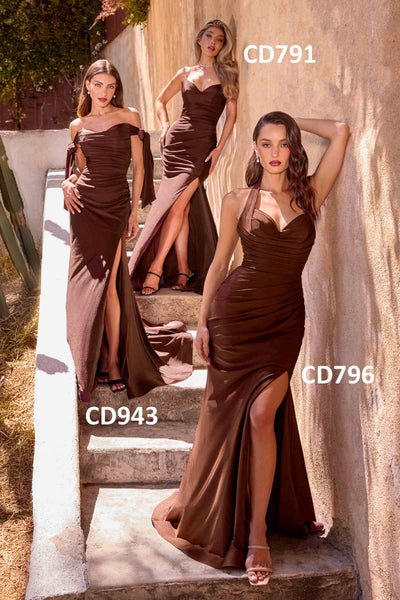 Ladivine CD796 Dress Floor Length Stretch Satin Halter Fitted Gown