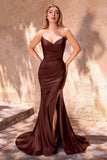 Ladivine CD791 Dress Strapless Stretch Satin Fitted Gown with Slit