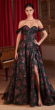 Ladivine CD806 Black Off The Shoulder Ball Gown With Floral Underlay