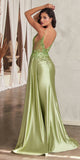 Ladivine CD809 Long Side Sash Lace Bodice Satin Evening Gown