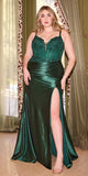 Ladivine CD838C Long Stretch Satin Fitted Gown Lace Boned Bodice