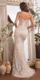Ladivine CD847 Long Strapless Fitted Embellished Silver/Nude Gown