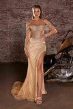 Ladivine CD848 Long Fitted Embellished Off the Shoulder Evening Gown