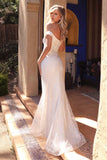 Cinderella Divine CD929 Fitted Off The Shoulder Bridal Gown Floral Lace Applique