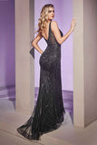 Ladivine CD935 Fitted Mermaid Gown Geometric Beaded Embellishment