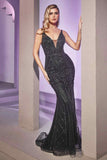 Ladivine CD935 Fitted Mermaid Gown Geometric Beaded Embellishment