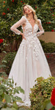 Ladivine CDS436W Long A-Line Ball Wedding Gown Removable Long Sleeves