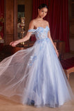 Ladivine CDS490 Long Off the Shoulder Glitter Tulle Ball Gown
