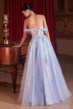 Ladivine CDS490 Long Off the Shoulder Glitter Tulle Ball Gown