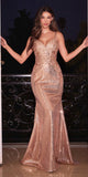 Ladivine CDS491 Long Liquid Sequin and Lace Fitted Dress