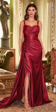 Ladivine CDS496 Long Fitted Stretch Satin Gown With Sash