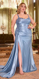 Ladivine CDS496 Long Fitted Stretch Satin Gown With Sash